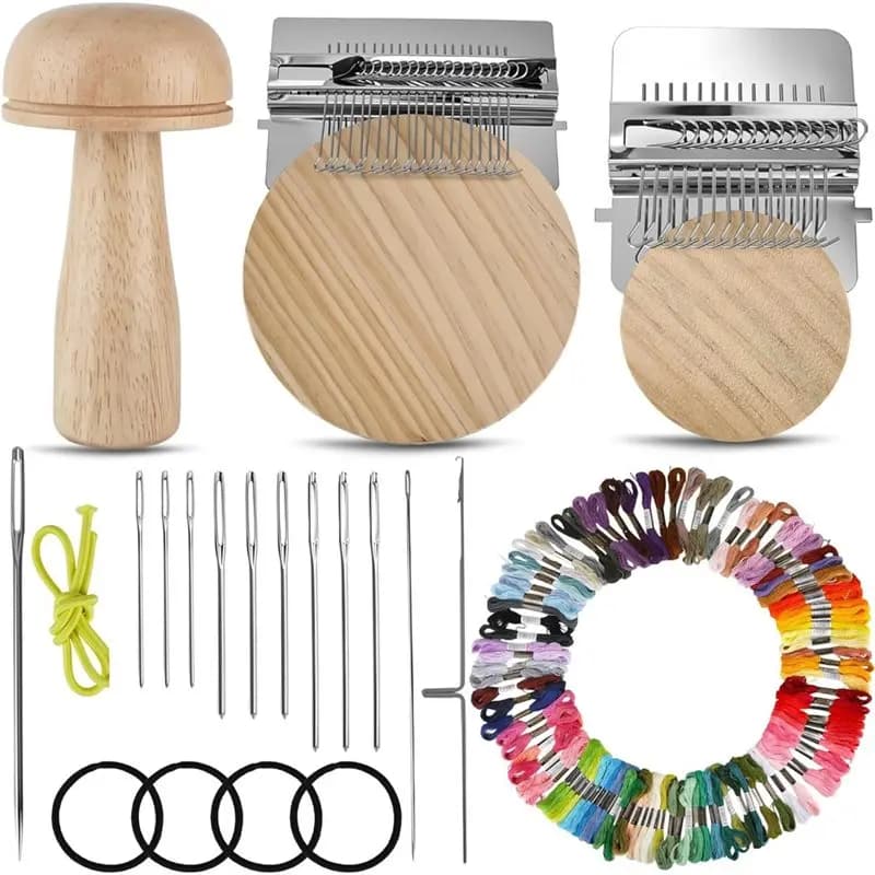 【ARTICOLI POPOLARI】Set di mini kit da cucito per ricamo a maglia Mushroom Set, kit da cucito Speedweave per cerchietti, 100 colori di filo per artigianato fai da te
