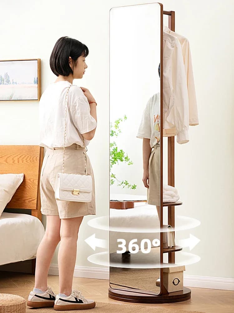 toilet mirror, floor mirror, mirror for the house, bedroom, adjustable and mobile, with integrated clothes hangers
