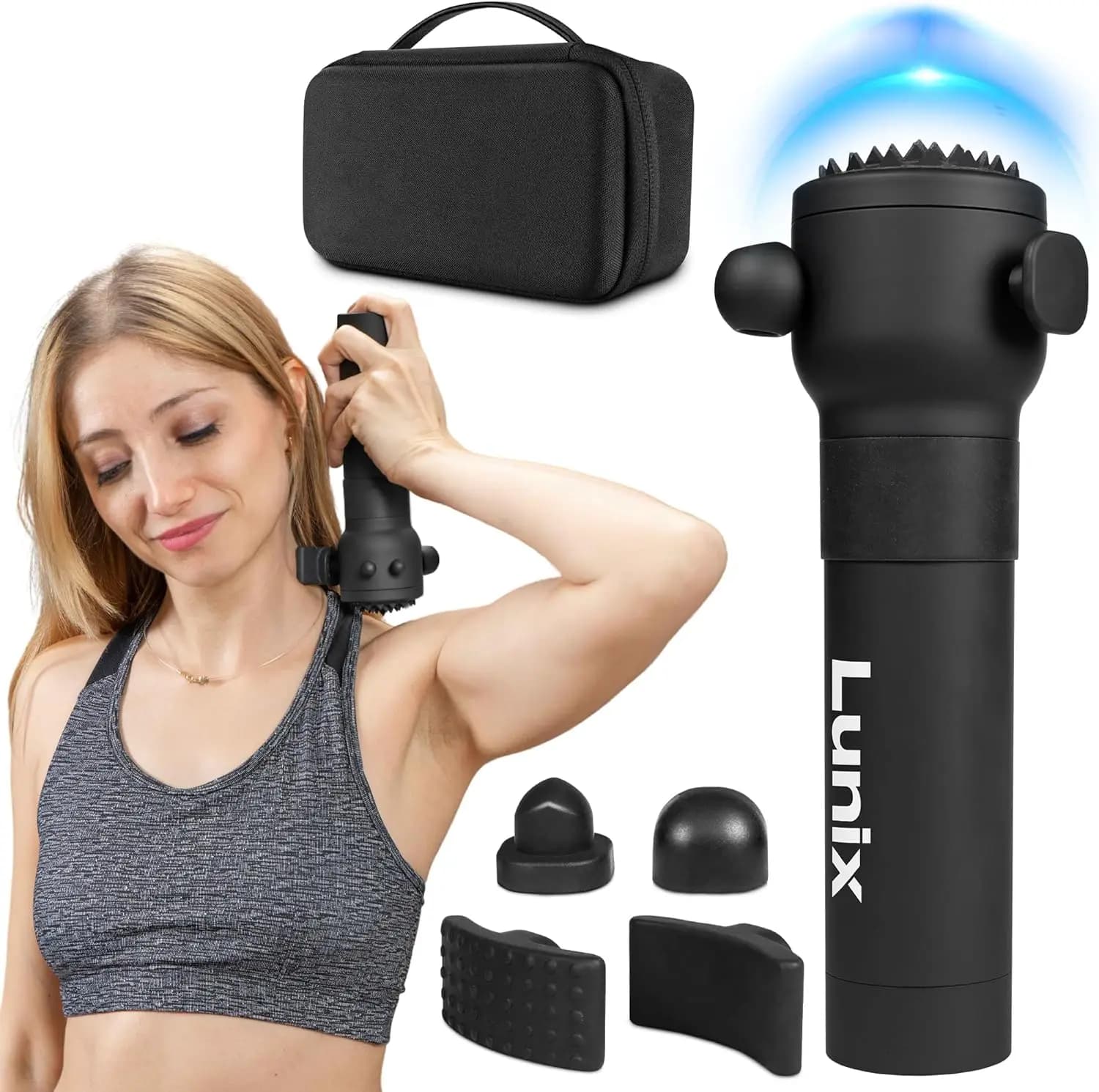 Deep Tissue Massage Gun for Neck, Back & Legs, USB-C Rechargeable, 7 Heads, 4 Speeds, Carrying Case