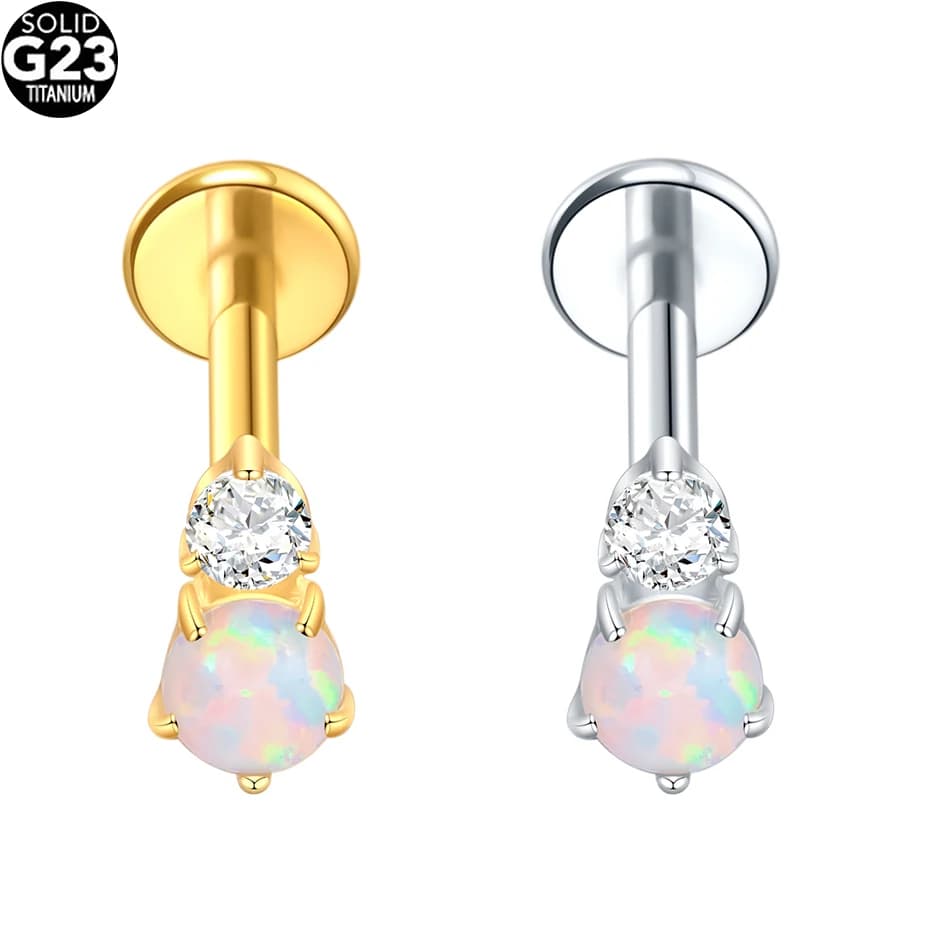 1 pz titanio opale zircone orecchini con filettatura interna labret trago elica trago piercing gioielli per il corpo