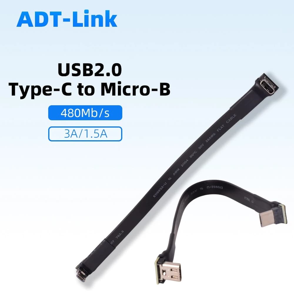 ADT Micro USB 2.0 USB-C Type-C To Micro-B Male 13Pin Flat Bare Cable Extension Power Cable DIY Built-in Device 480Mbps 0.03m-3m