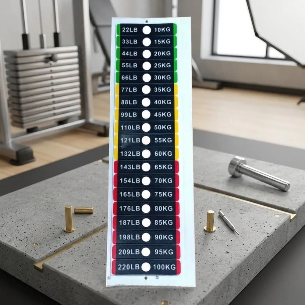 2pcs Fitness Equipment Weight Stickers for Gym Plate Stack Labels 0-100kg in 5kg Increments Plastic 7x1.2cm White Yellow
