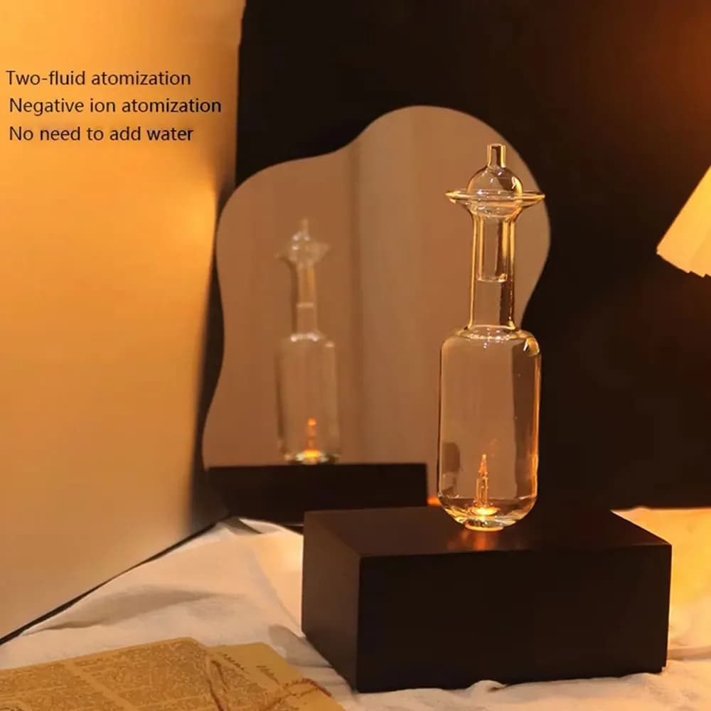 Diffusore Professionale Nebulizzante con Base in Vetro e Legno, Diffusore di Aromi con Batteria da 2600mAh, Diffusore di Oli Essenziali Senza Acqua per la Casa