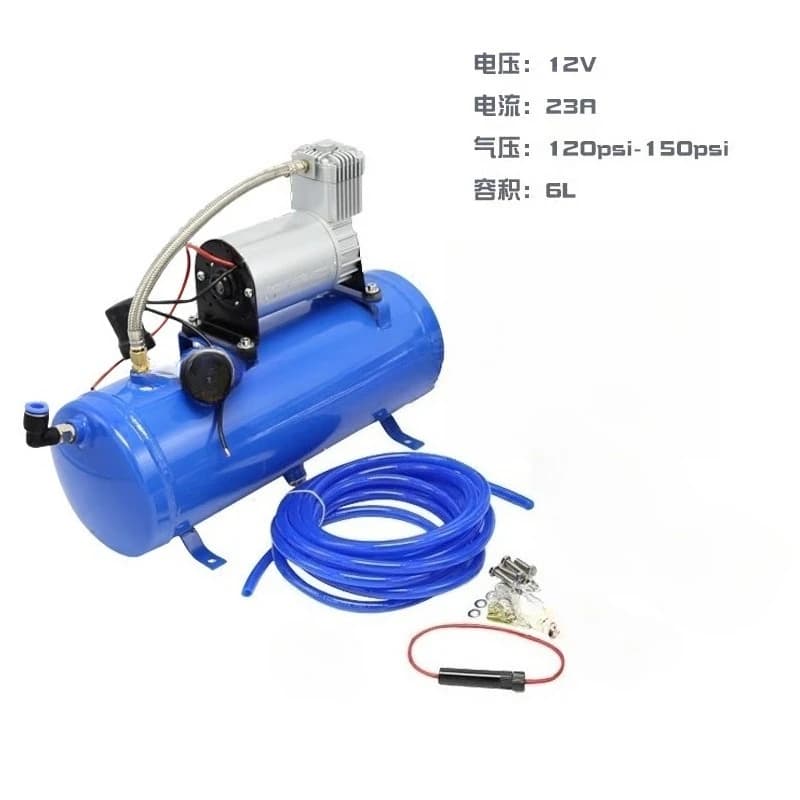 Compressore d'aria 12V con serbatoio da 6L, pompa gonfiagomme da 150PSI per camion, camper, treno, clacson e pneumatici, tubo da 500cm