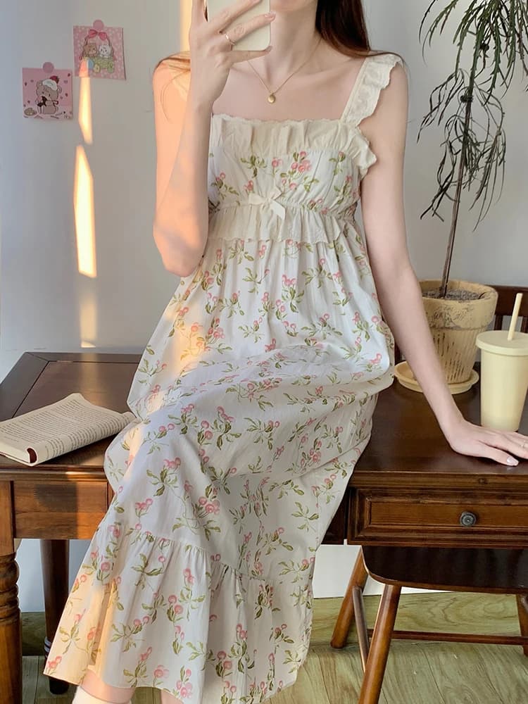 Sweet Floral Lace Sp Dr Women's Long Skirt Sexy Home Clothes Summer Outerwear Option Comfortable Underwear Youth Size
