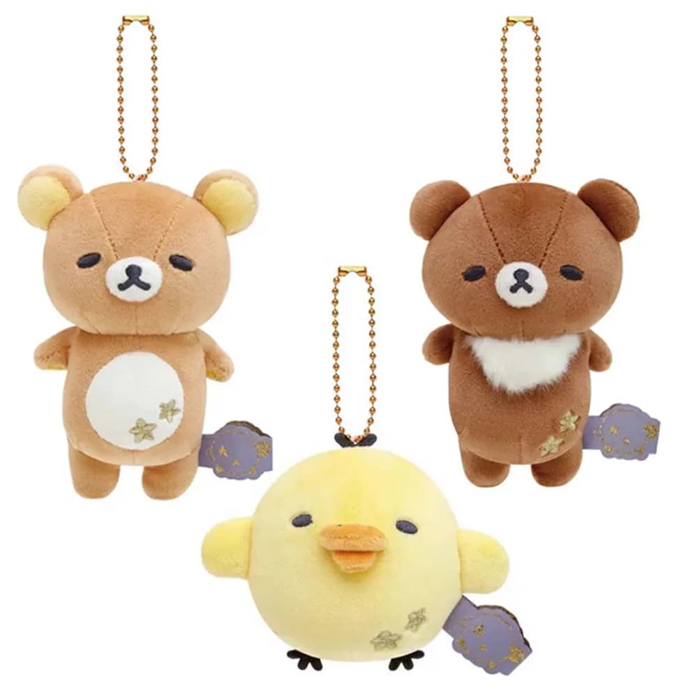 Nice bear Rilakkuma Chairoikoguma with stars sleeping keychains in plush keychain bag doll pendant toy gifts