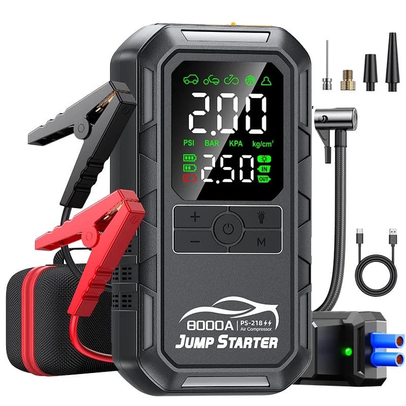 2-IN-1 Car Jump Starter with Air Compressor Peak 5000A Auto Battery Booster 150PSI Air Pump Portable Power Bank Tire Inflator.