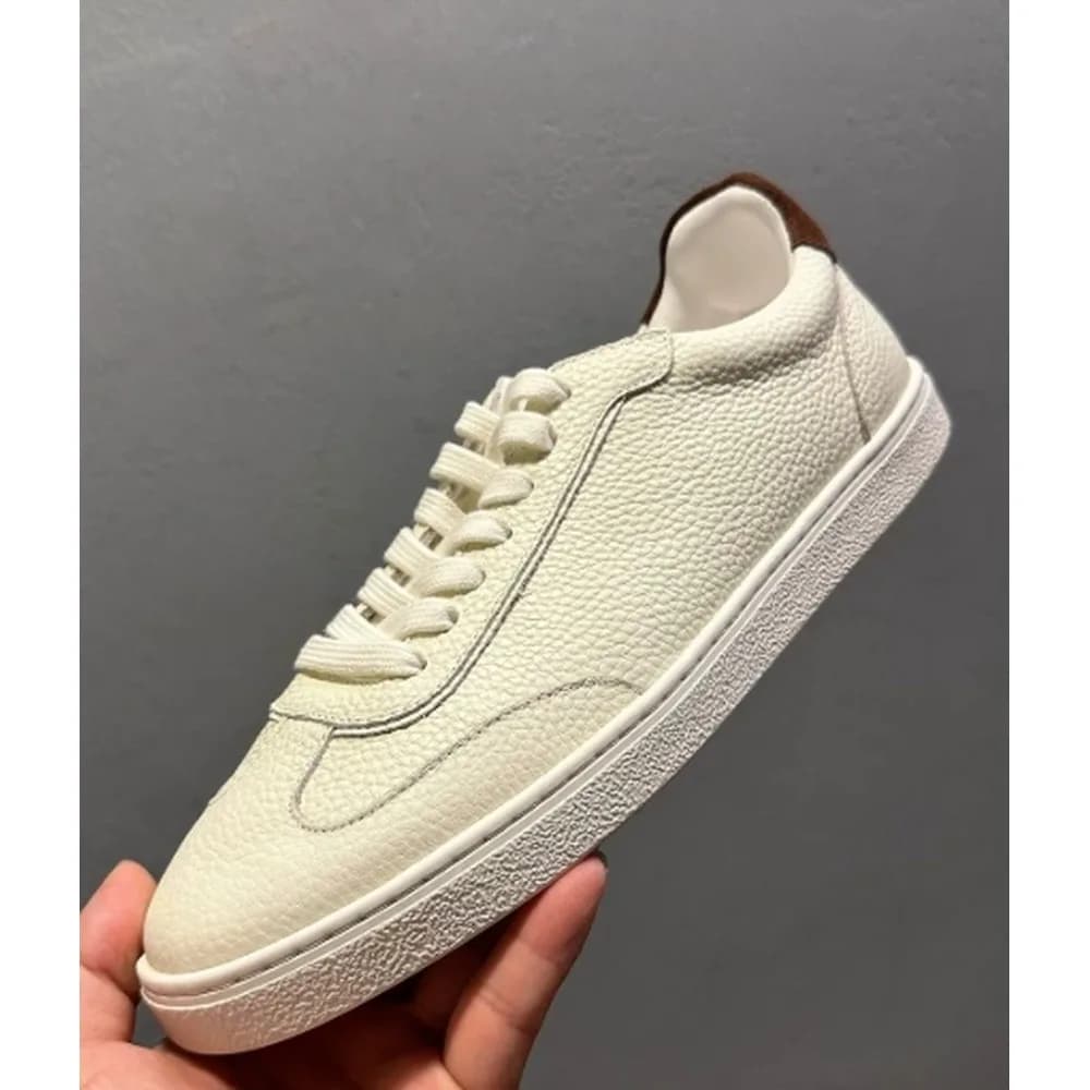 Men's Pebble Grain Leather Low Top Sneakers,Soft Flat Footwear with Contrast Heel Detail for Daily Outfit
