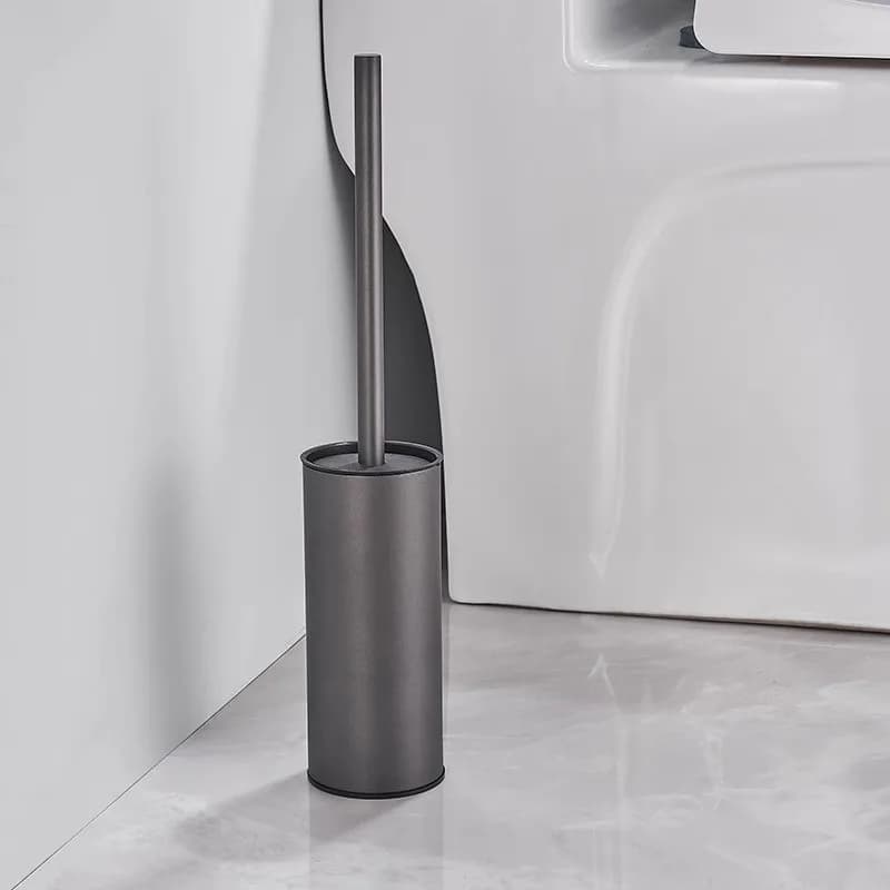 Porta scopino nero con spazzola Set porta scopino per pulizia WC da bagno grigio in acciaio inossidabile