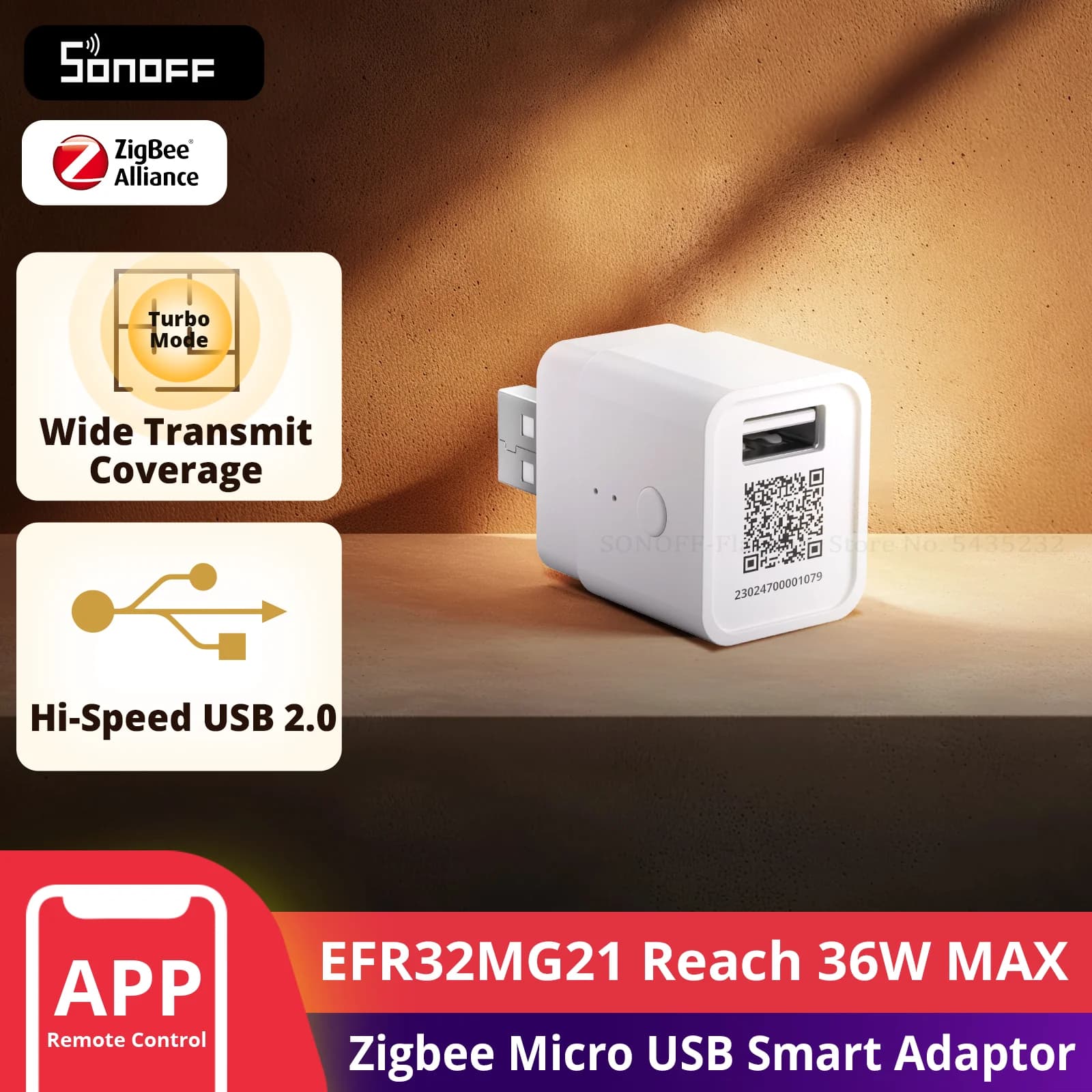 SONOFF ZBMicro Zigbee 3.0 Micro USB Smart Adapter EFR32MG21 Wide voice transmission coverage via Zigbee hub Works with Alexa Google