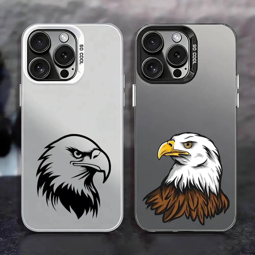 Custodia per telefono colore argento per iPhone 17 16 16e 15 14 13 12 11 Pro Max Plus, cover opaca antiurto P-Bald Eagle
