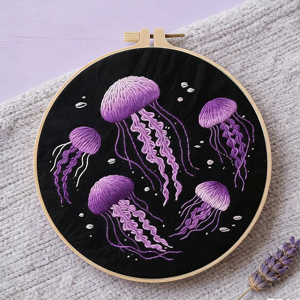 1pc kit punto croce medusa animale con cerchio da cucire con ago set da ricamo mare decorazione domestica marina arte