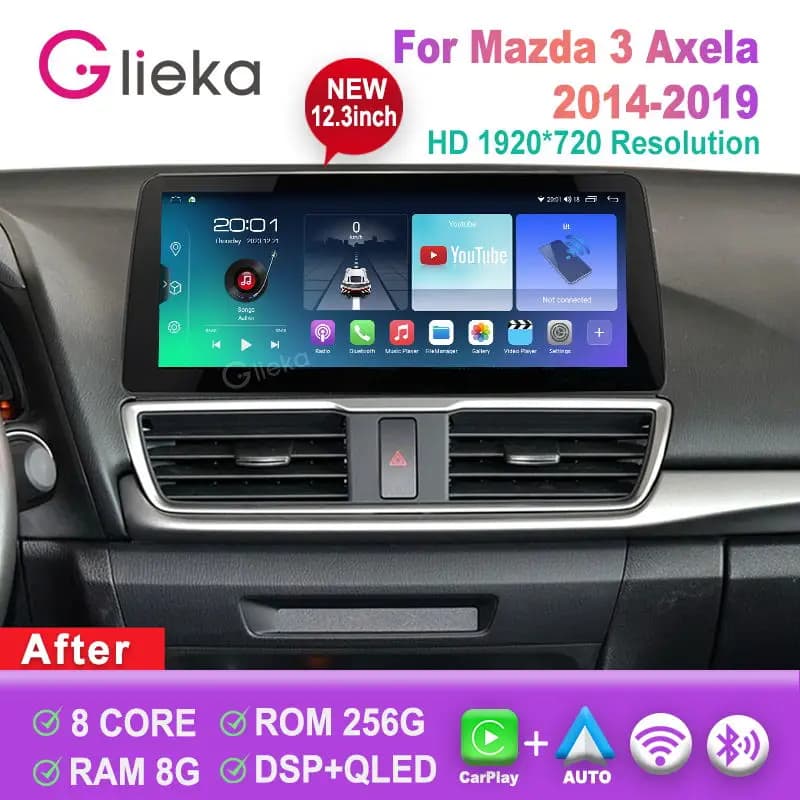 12.3 inch Screen Carplay Android For Mazda 3 Axela 2014 - 2019 Car Radio Stereo Multimedia Player GPS WiFi 4G Head Unit