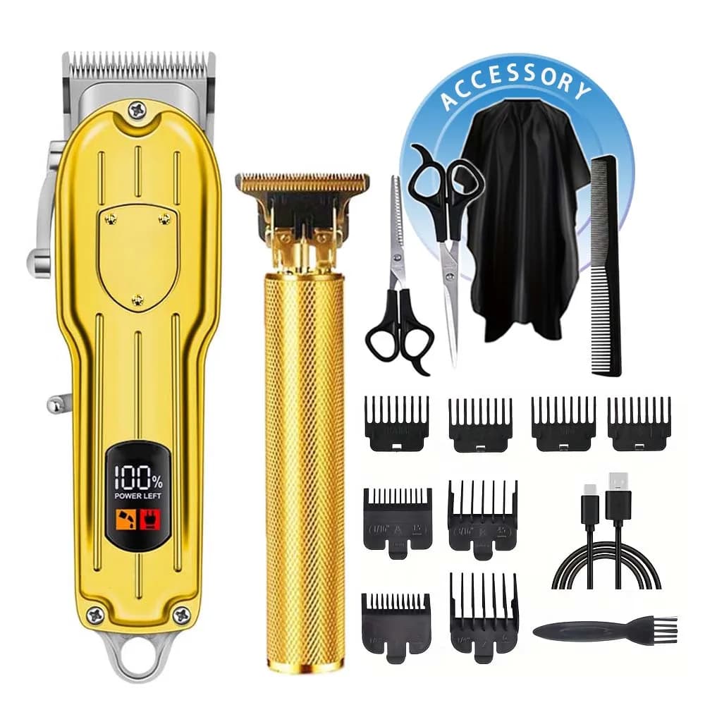 Tagliacapelli elettrico a batteria professionale da uomo, kit per tagliare la barba con lama a T, set da taglio con display a LED, regalo per uomo