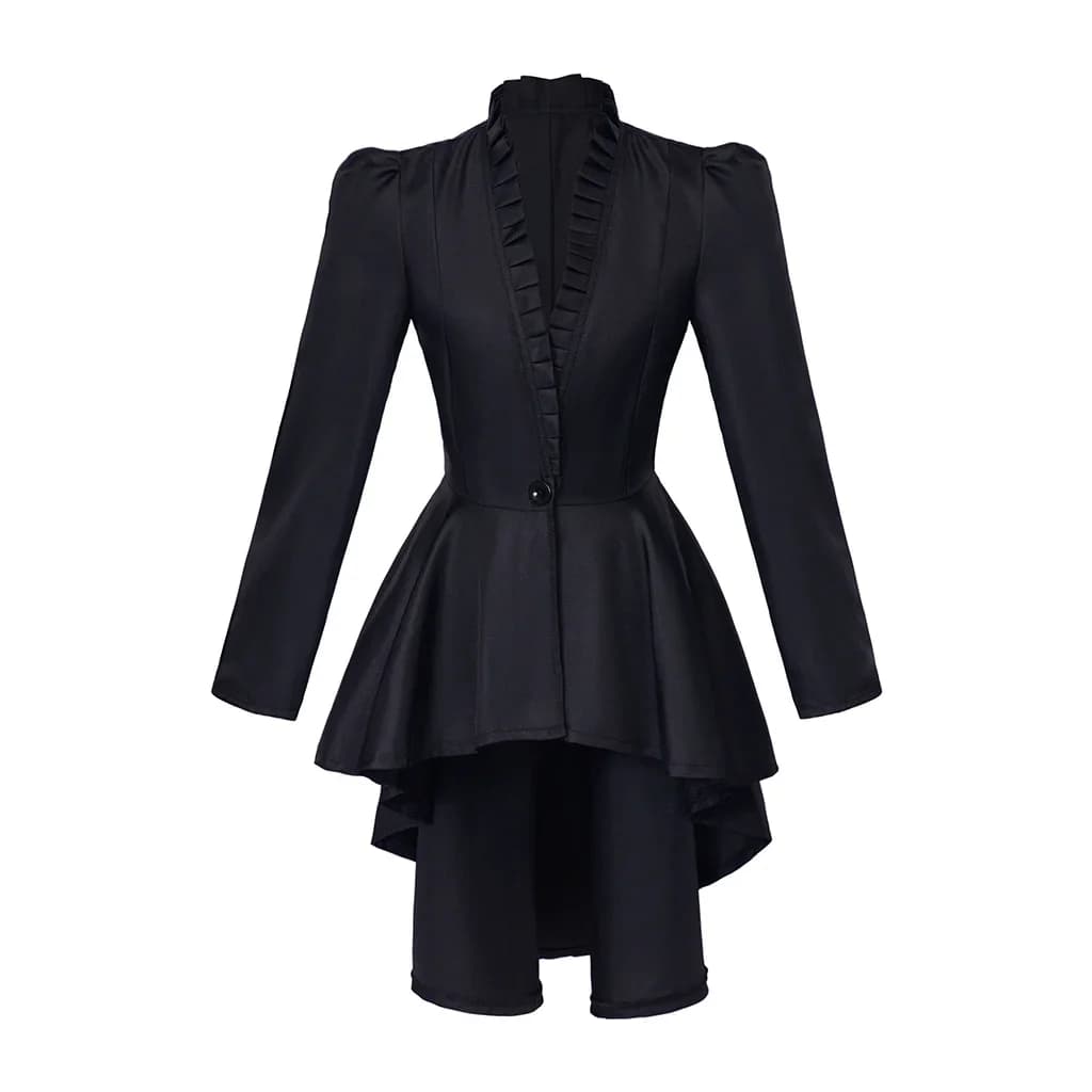 Victorian Gothic Cosplay Costume Black Tuxedo Tailcoat Womens Retro Steampunk Jacket Long Waistcoat Jacket Top Halloween