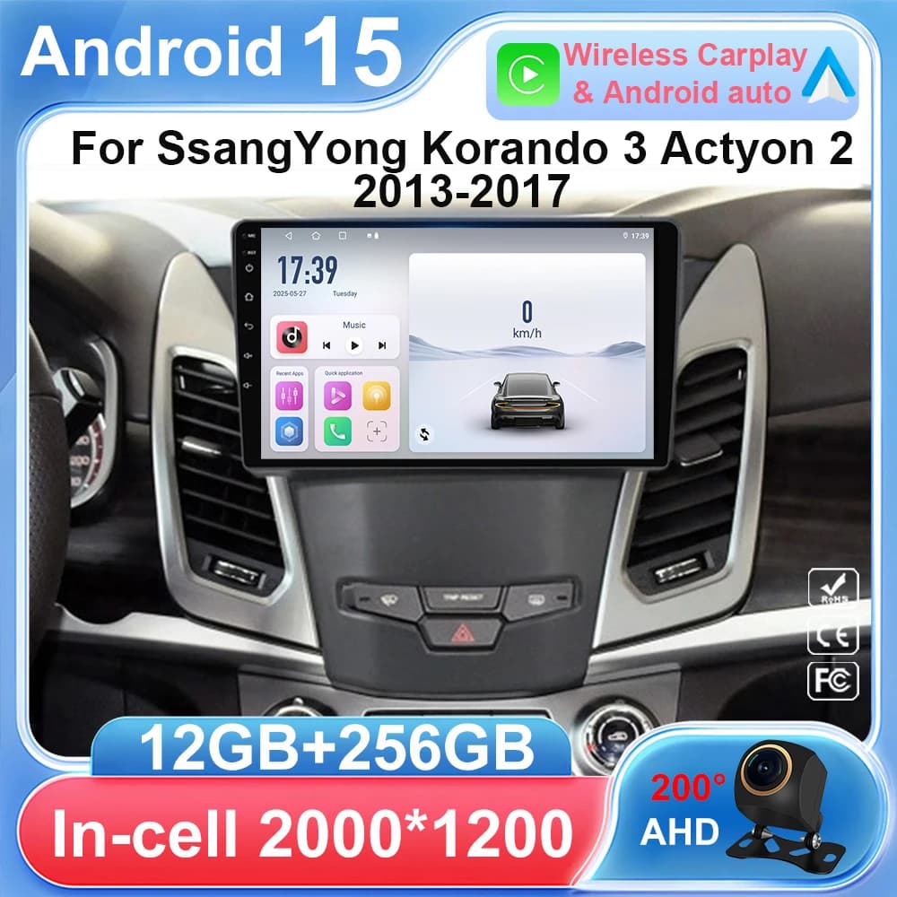 Per SsangYong Korando 3 Actyon 2 2013 - 2017 Android 15 Schermo Multimediale Autoradio Navigazione Stereo Radio Lettore Video