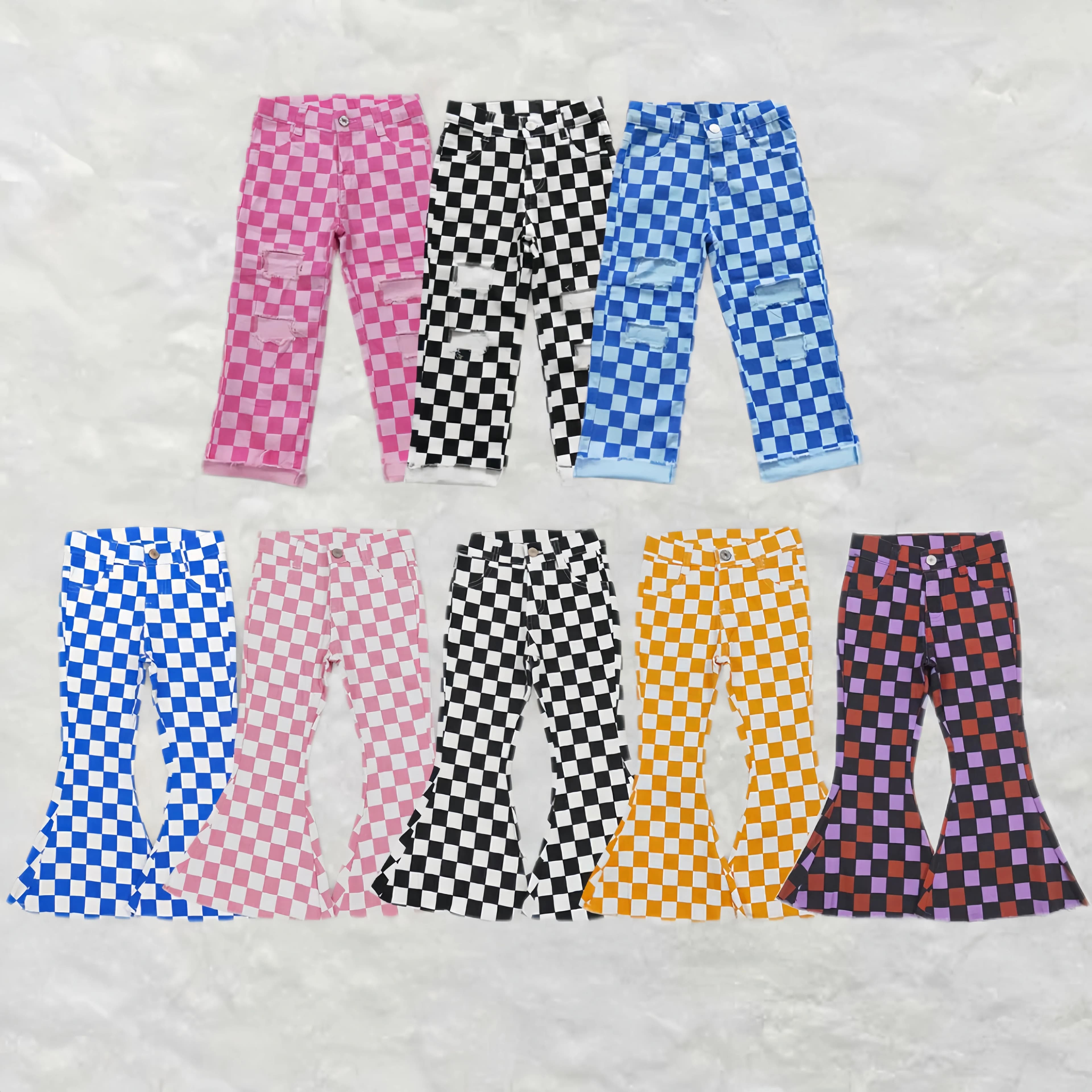 Children Boutique Girls Clothes Autumn And Winter Bell Bottom Jeans Plaid Camouflage Stripes Kids Denim Pants