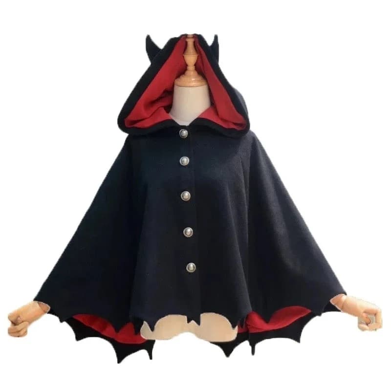 2025 Hooded Fleece Poncho Mantle Winter Coat Kids Halloween Punk Gothic Black Devil Pine Ala Demon Costume Lolita