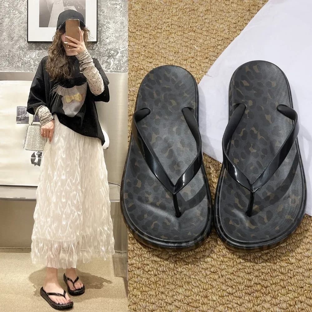 Ciabatte Leopardate Semplici e Versatili Antiscivolo Eleganti Sandali da Donna Scarpe da Spiaggia Pantofole con Plateau per Interni ed Esterni