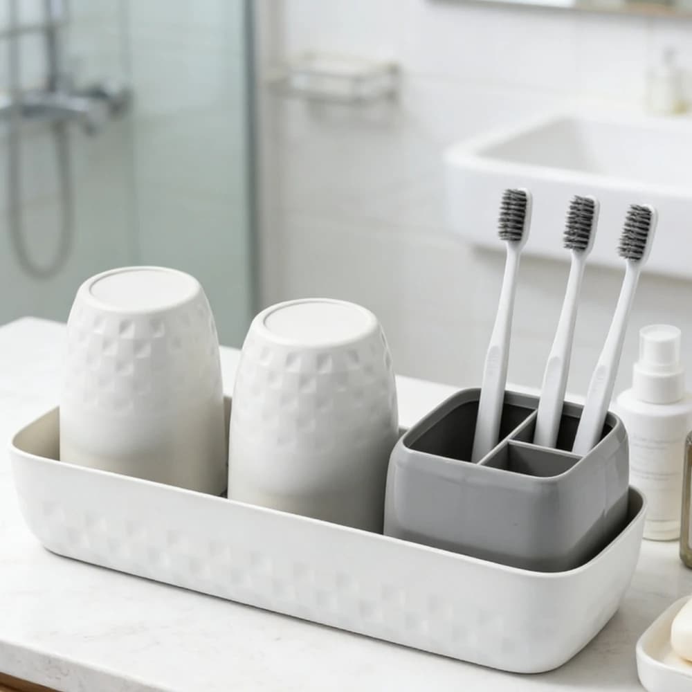Portaspazzolini Multifunzionale per il Bagno Familiare, Contenitore per Spazzolini, Dentifricio e Bicchieri, Set Organizzatore per il Bagno
