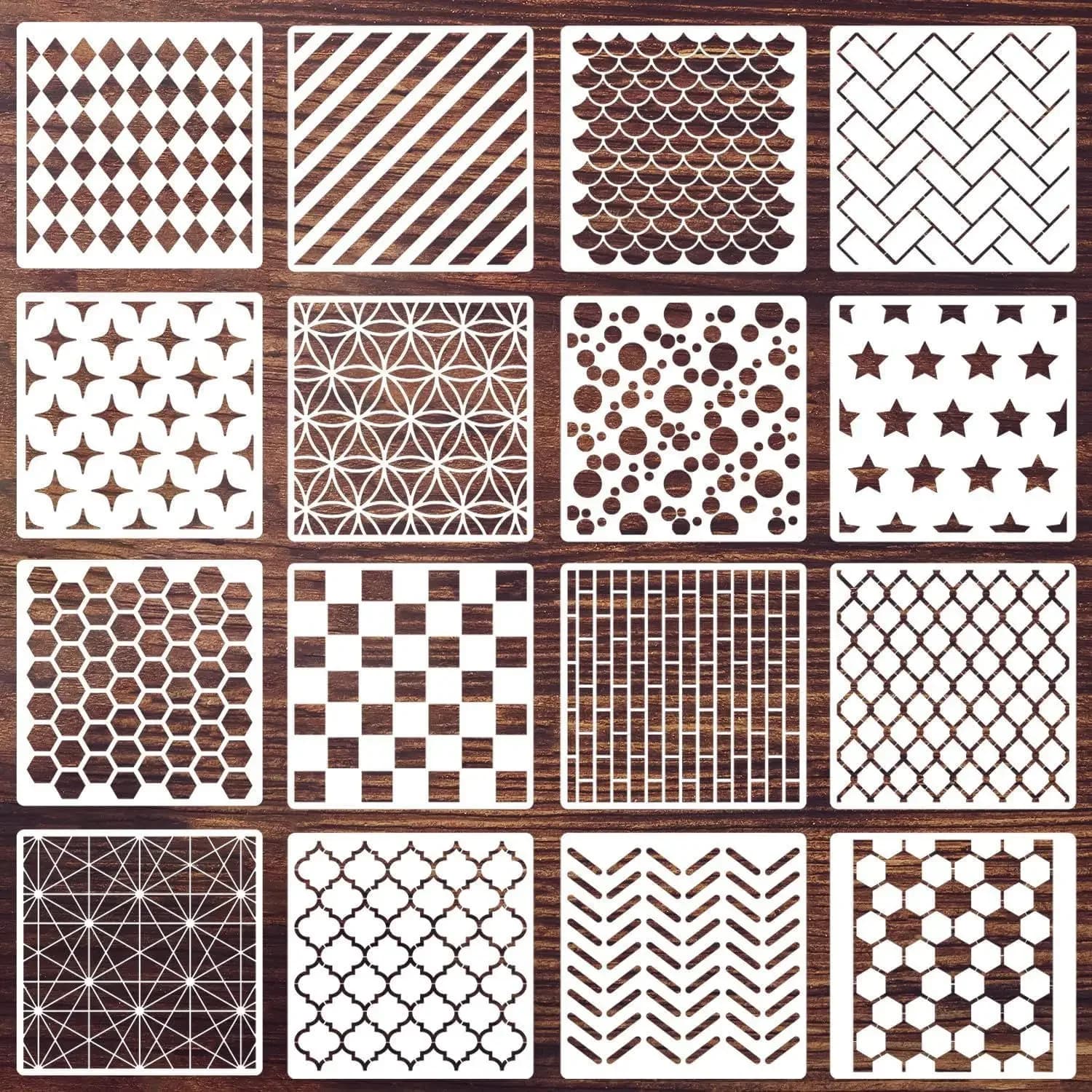 16Pcs/Set 15cm Geometry Basic DIY Layering Stencils Painting Scrapbook Coloring Embossing Album Decorative Template