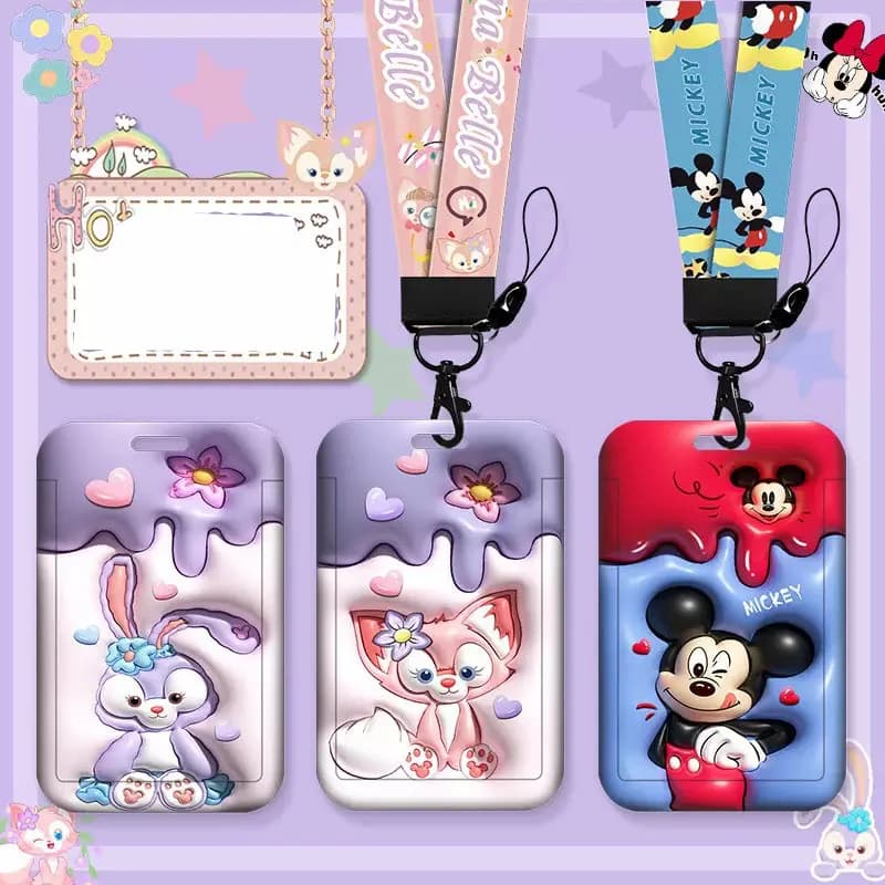 Portacarte con cordino Disney da donna, custodia espandibile 3D con personaggi dei cartoni animati, Mickey, Minnie, Winnie the Pooh, porta carte di credito e documenti per ragazze