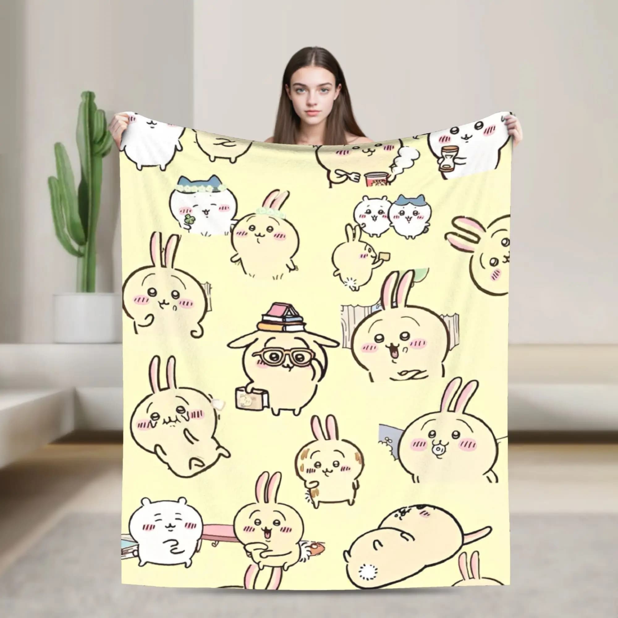 Kawaii Cartoon Chiikawas Blanket Flannel Vintage Warm Throw Blanket for Bedspread All Season,