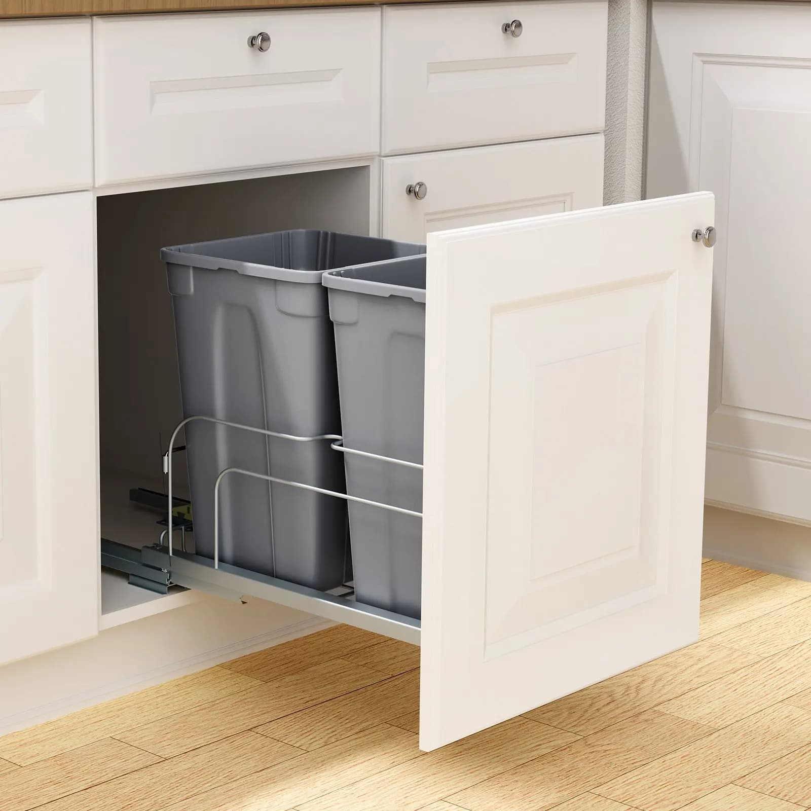 Contenitore per rifiuti estraibile, 27 QT x2, doppio, da incasso sotto il lavello, per cucina, resistente, con kit porta e serratura.