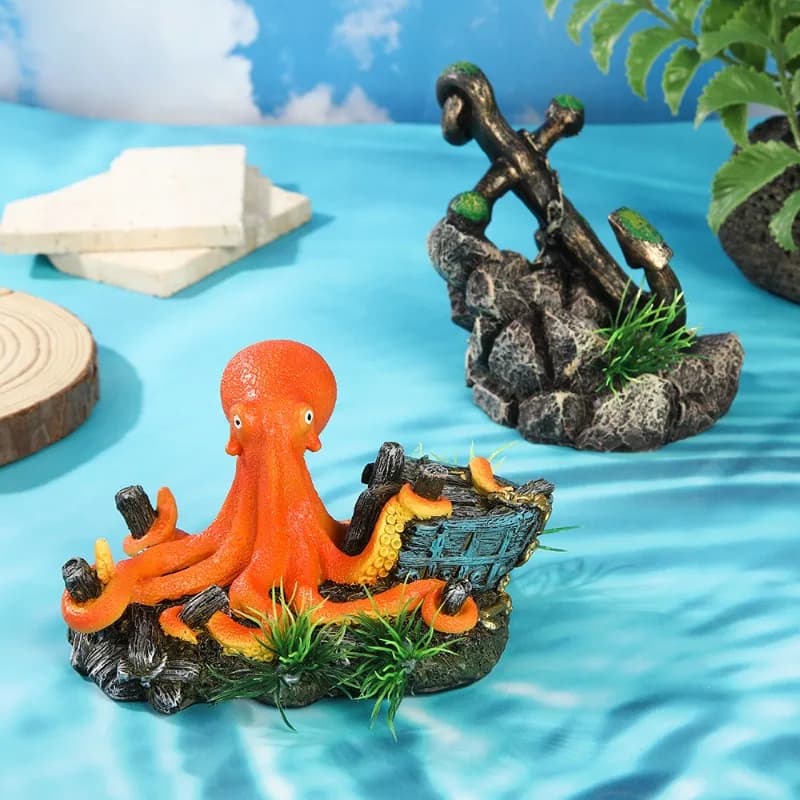 Ornamento in resina a forma di polpo con ancora simulata per acquario, decorazione creativa per micro paesaggi marini, finto barca per micro paesaggi