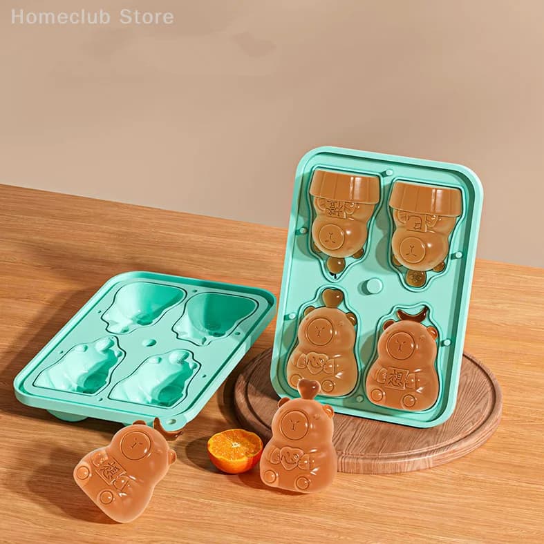 4 griglie vassoio di ghiaccio a forma di capibara stampo per ghiaccio in silicone estivo stampo per torta al cioccolato stampo per animali dei cartoni animati fai da te
