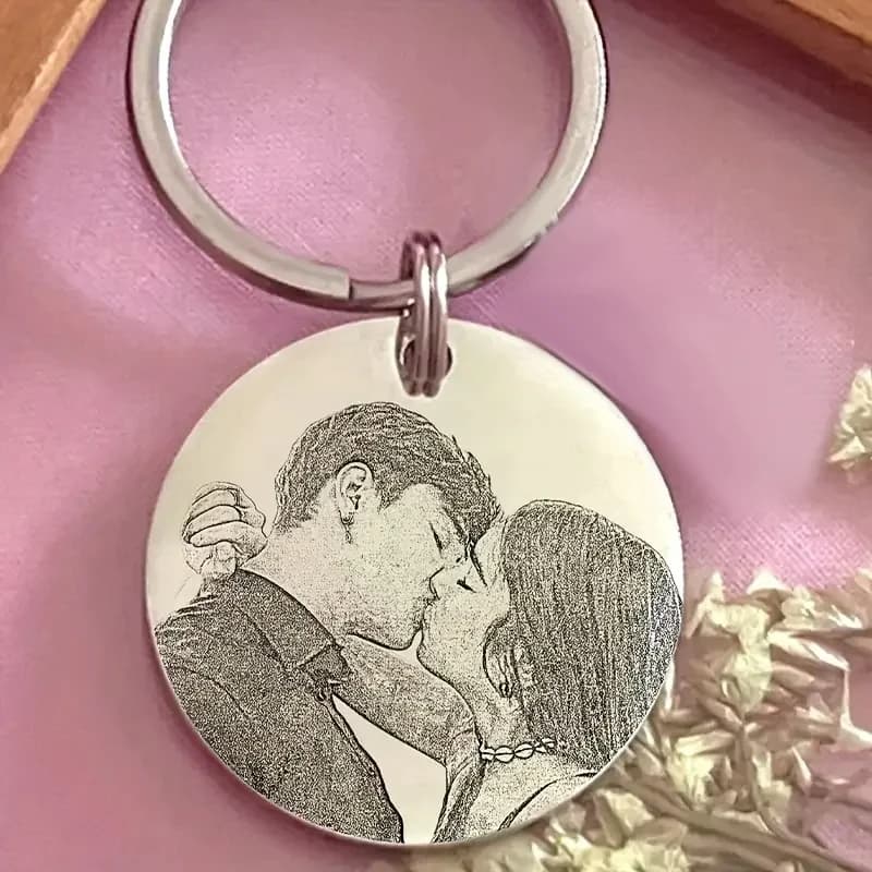 Name with custom photo Stainless Steel Keyring Custom Laser Engraved Memory Gift Man Woman Perfect Couple Gift for Parents Family