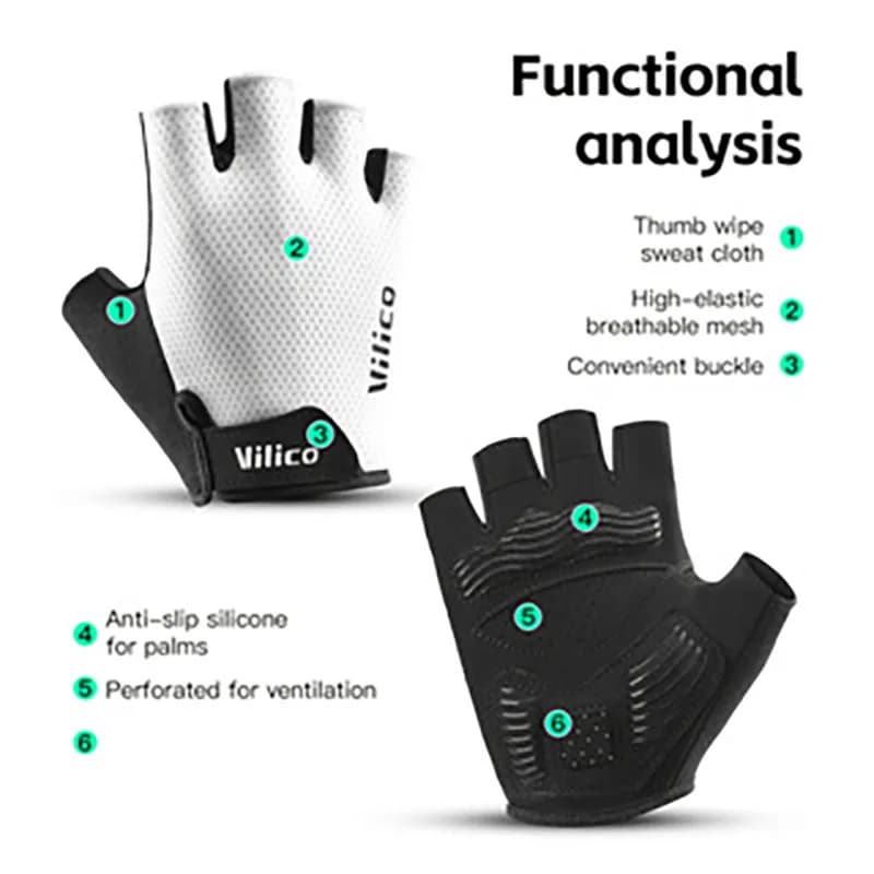 Guanti da ciclismo VILICO con velcro regolabile, comodi guanti a mezze dita adatti per biciclette e fitness, guanti sportivi unisex