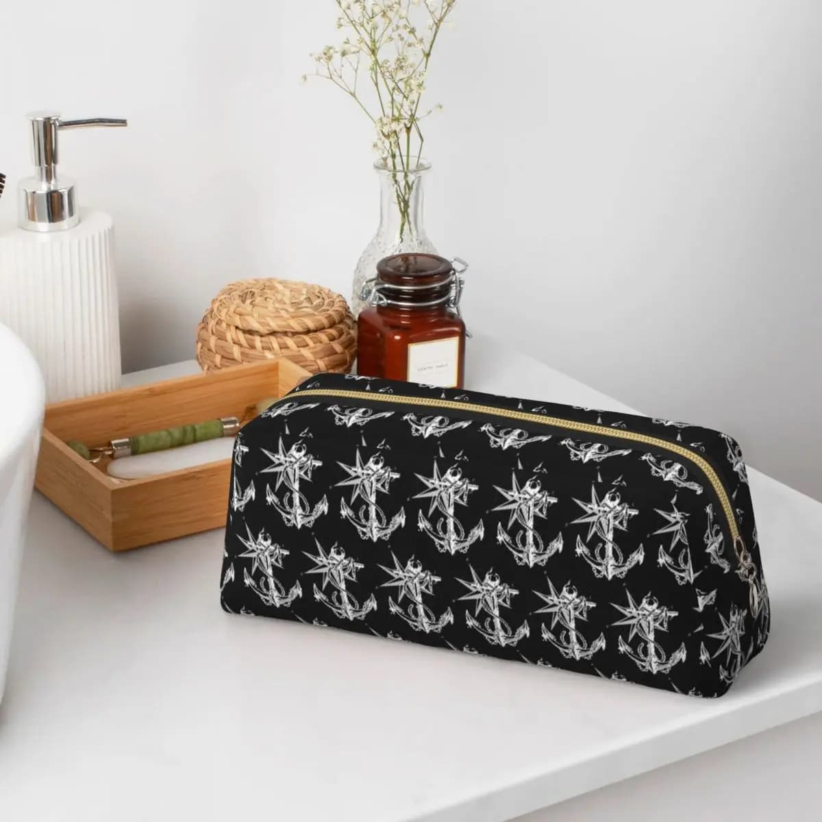 Nautical Compass Captain Anchor Boat Pencil Cases for Student School Pen Box Pencil Bag Pencil Pouch Storage Stationery Supplies