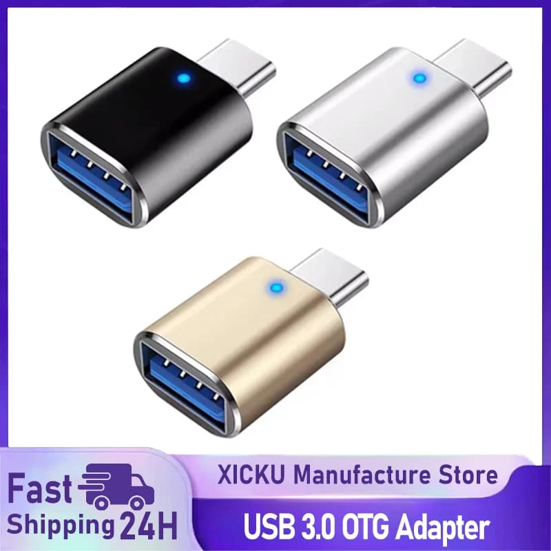 USB 3.0 Type C USB LED Adapter from OTG to USB C from USB-A to Micro USB Type C female connector for Samsung Xiaomi POCO adapters