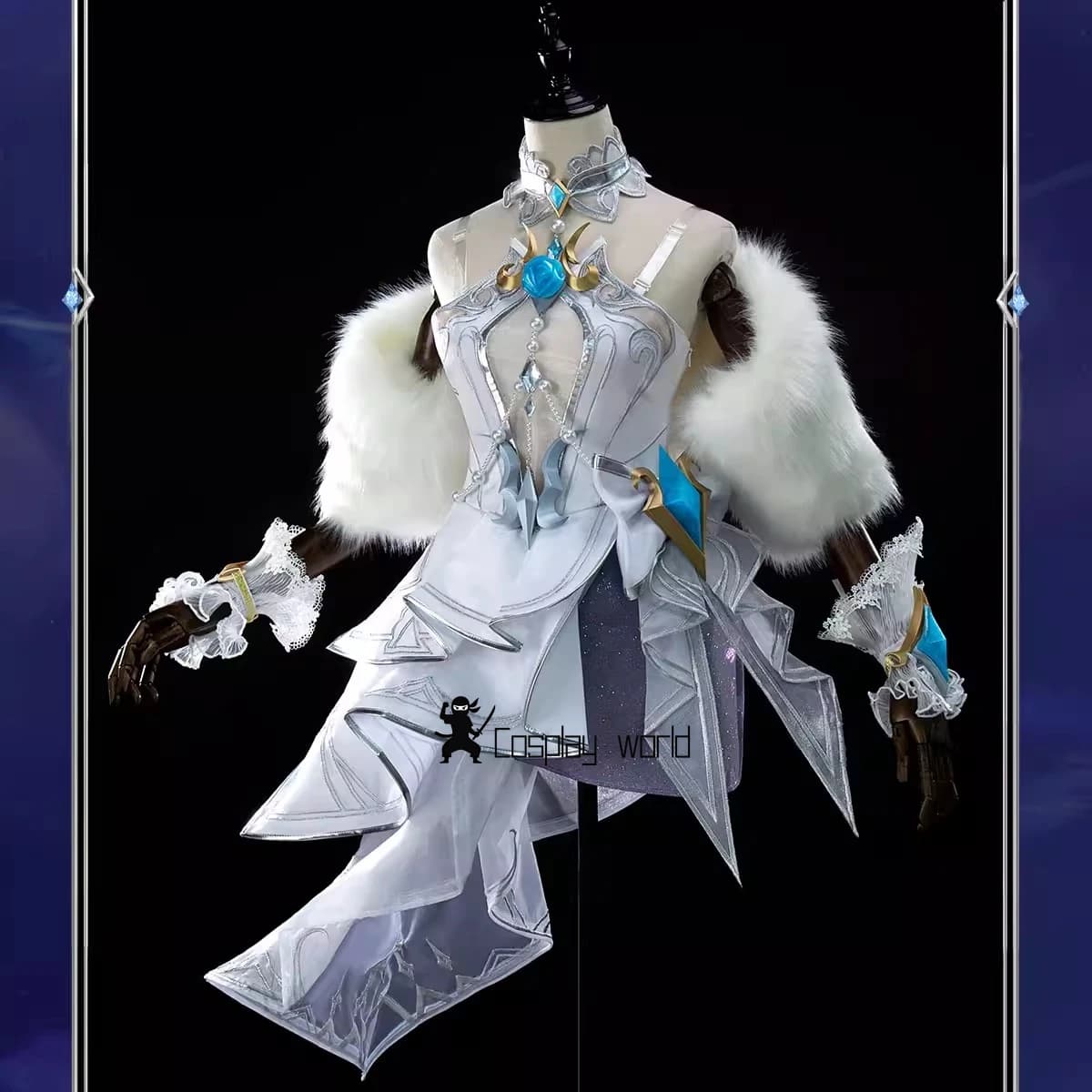 Gioco LOL Crystal Rose Ahri ‌ Costume da Cosplay con Sciarpa in Peluche, Gonna Elegante, Uniforme per Carnevale, Halloween, Natale, Outfit per Giochi di Ruolo Femminili