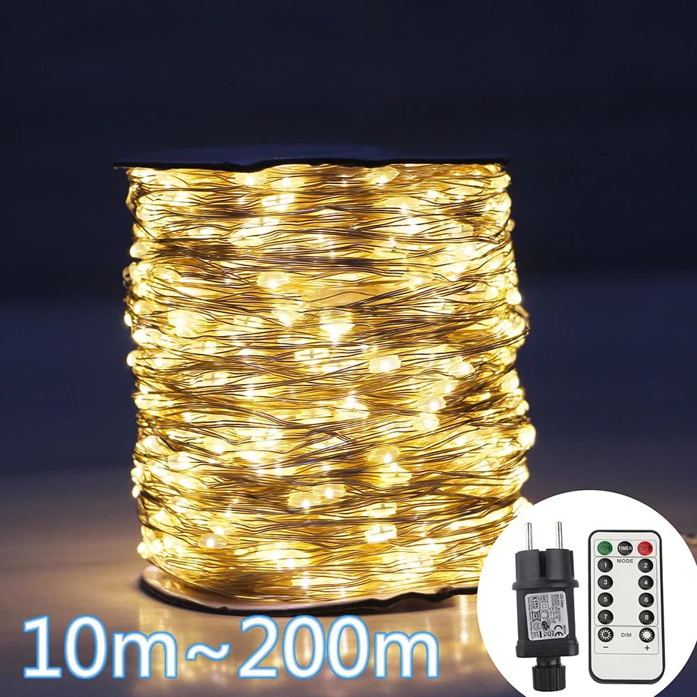 10M-200M LED String Lucine Filo d'argento Lucine Ghirlanda di Natale per la casa all'aperto Albero di Capodanno Decorazioni per la festa nuziale