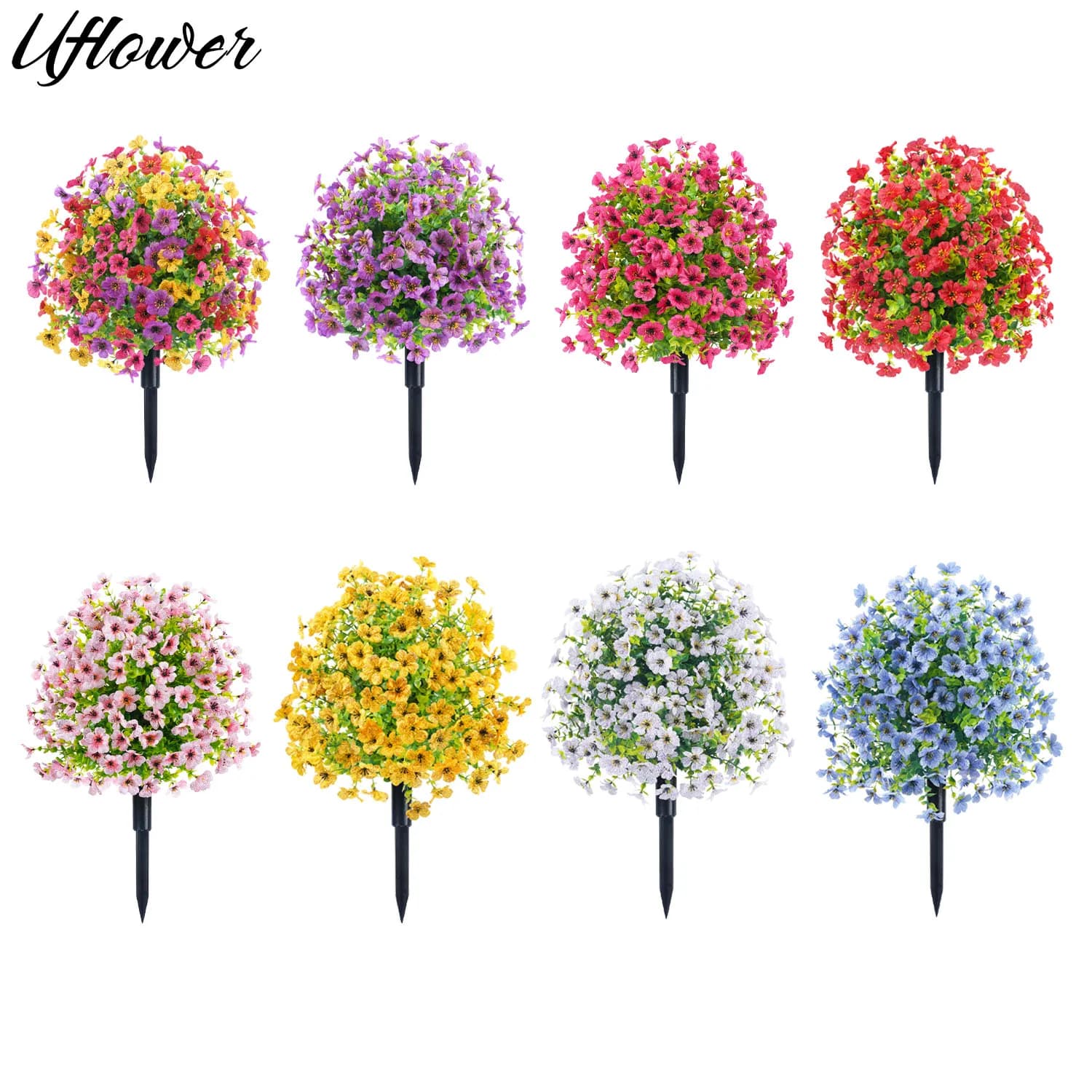 Uflower Piante finte da esterno con palo Fiore viola artificiale Piante verdi Fiore Resistente ai raggi UV Decorazioni per la casa Porta d'ingresso Giardino