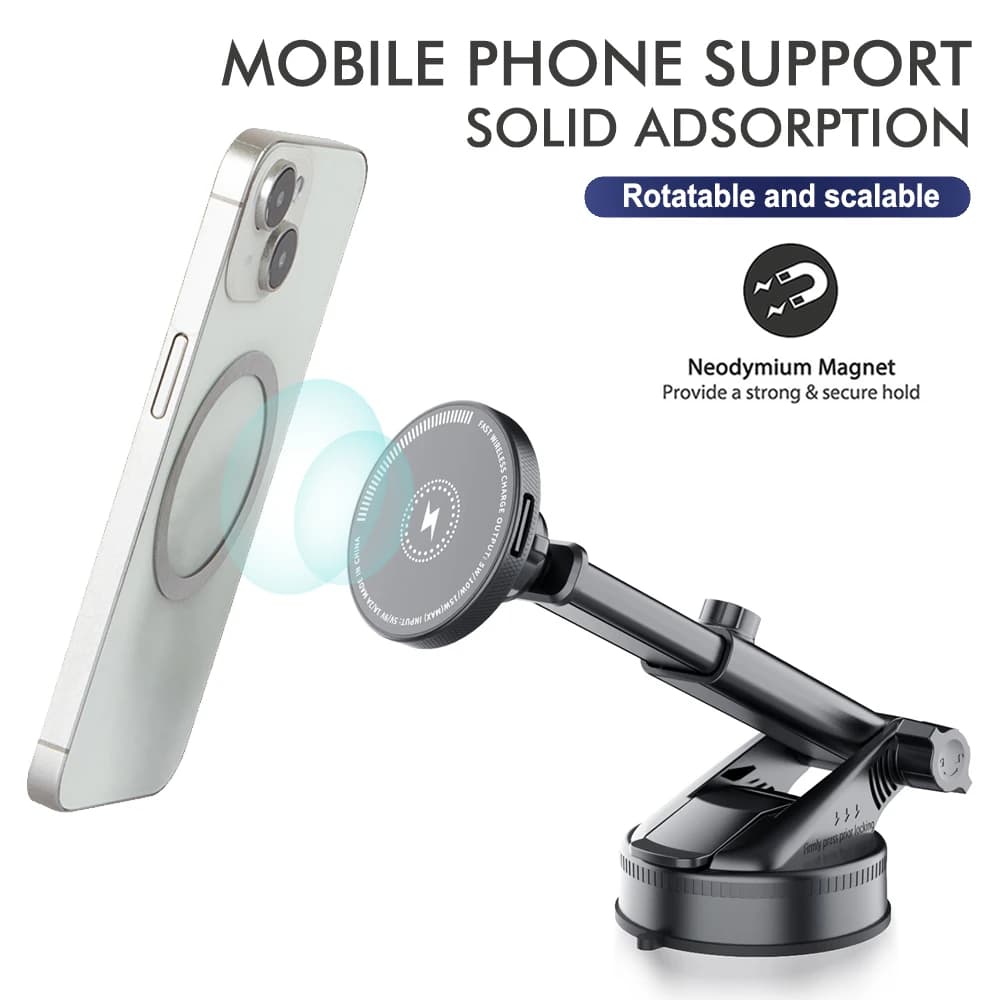 Magnetic Car Phone Holder, MagSafe Wireless Charger, Car Dashboard and Windscreen Navigation Mount