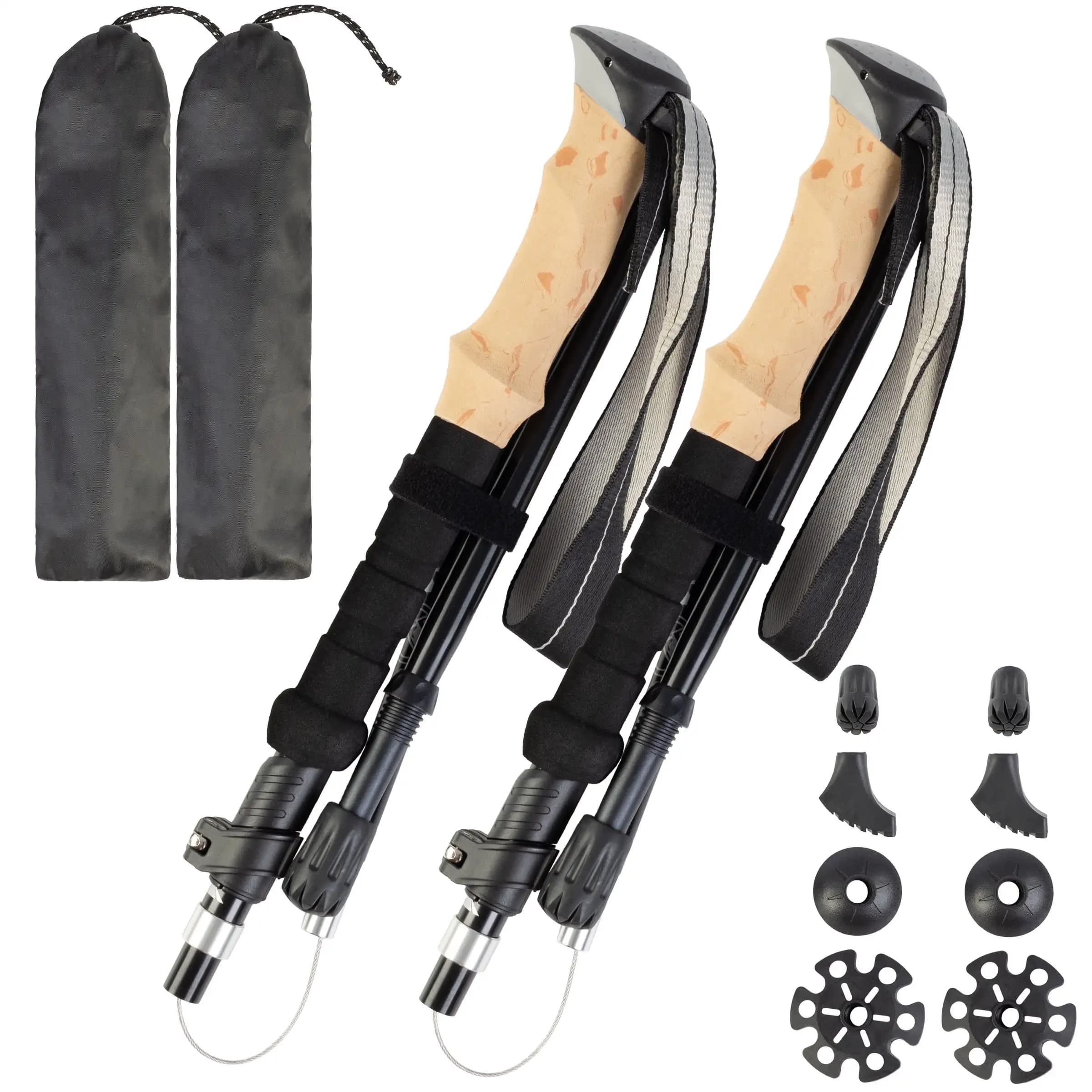 Outdoors Lightweight Hiking Trekking Poles, Foldable Walking Sticks, Adjustable Height, 2-Pack, Black