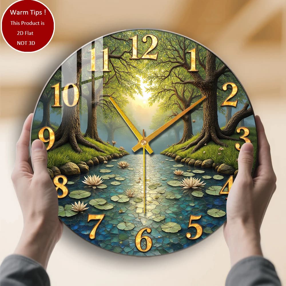 Tempered Glass Wall Clock with lily for forest flow suitable for wall decorations or table displays everywhere