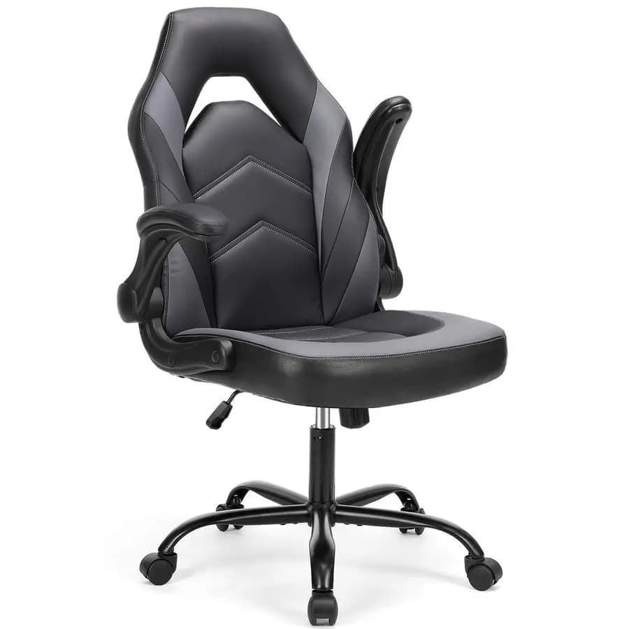 Sedia da ufficio ergonomica da gaming per adulti, sedia da scrivania regolabile in altezza con braccioli ribaltabili, girevole in pelle PU per videogiochi