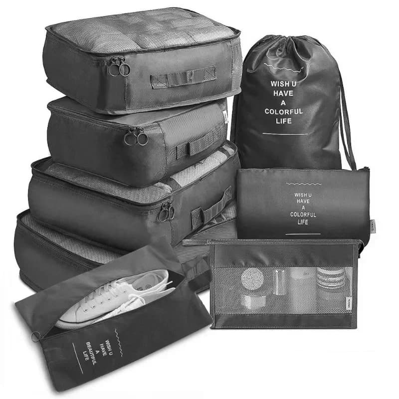 Set da 7 Pezzi di Borse per Viaggio, Organizzatori per Scarpe e Vestiti, Cubi per Imballaggio, Set Portatile per Dormitori Studenteschi