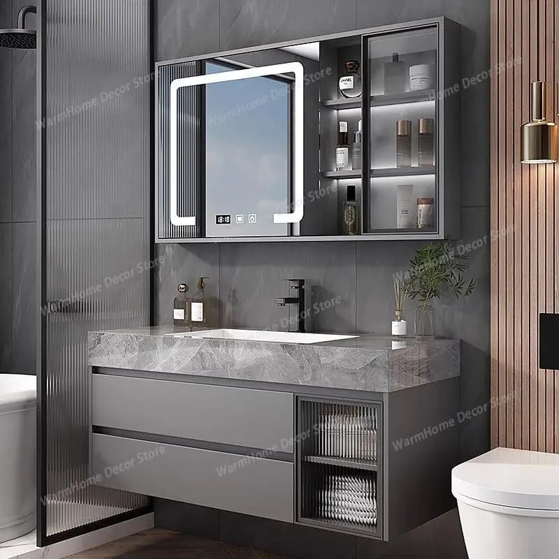 Armadietti da Bagno con Specchio, Mobile Lavabo Intelligente, Armadietti da Bagno Stretti in Legno, Armadio da Bagno MH40YSG
