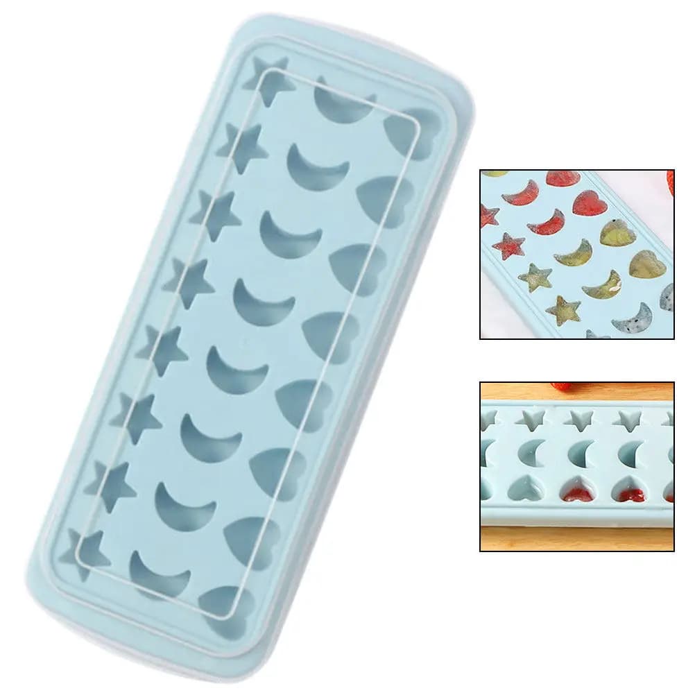 Stampo per Ghiaccio in Silicone Alimentare a Forma di Stella, Luna, Cuore con Coperchio, Flessibile e Facile da Sgusciare per Cubetti di Ghiaccio, Pudding, Gelatina, Soda, Vino