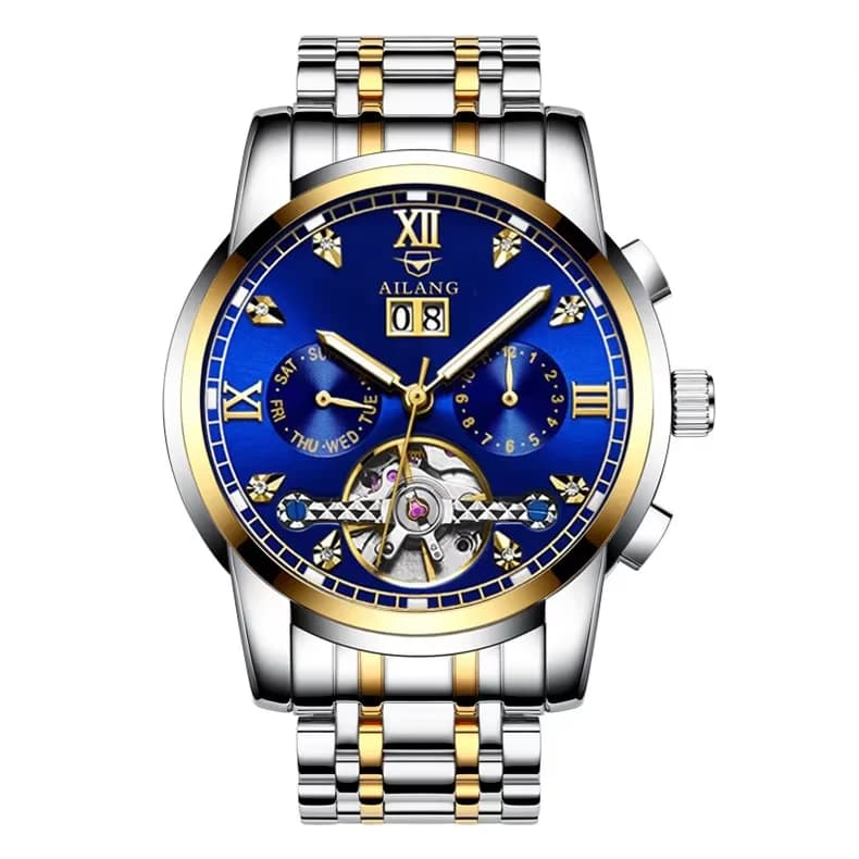 Orologio Meccanico Automatico Front-Runner Ai Lang 41mm con Cinturino in Acciaio Inossidabile, Luminoso, Resistente all'Acqua 30M, Stile Business Originale