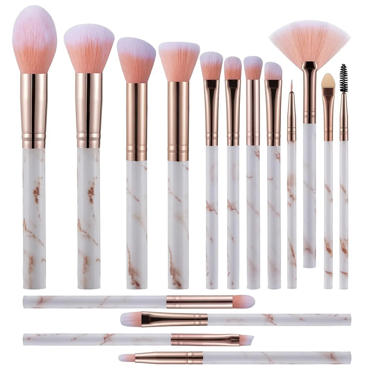 Set di 16 Pennelli da Trucco Effetto Marmo, Kit Premium Sintetico per Viso, Occhi e Labbra, per Fondotinta, Cipria, Ombretto, Sfumatura e Contouring