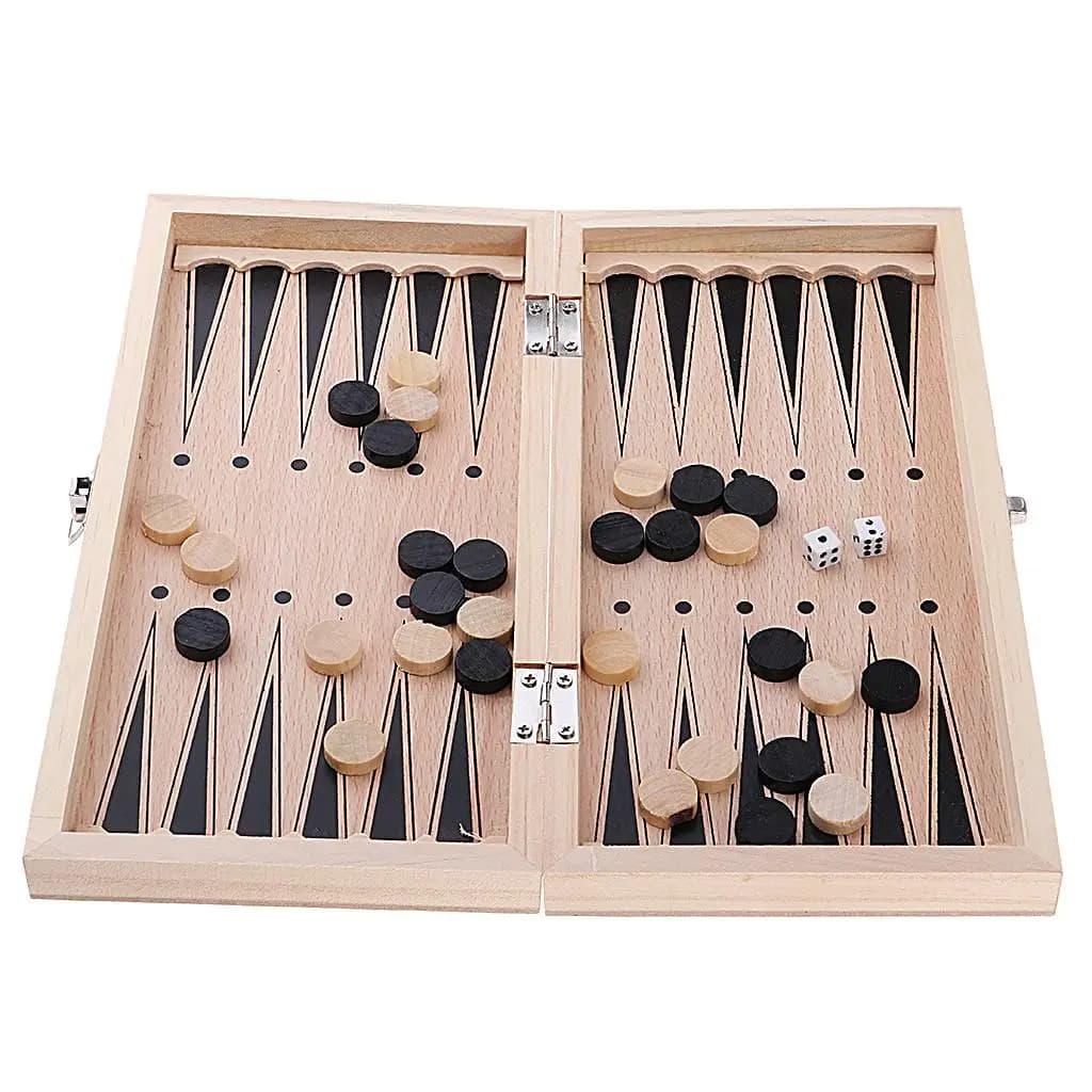 Set di scacchi in legno pieghevole Scacchi deluxe Checker Backgammon Set di scacchi internazionale Gioco da tavolo tradizionale per 2 giocatori