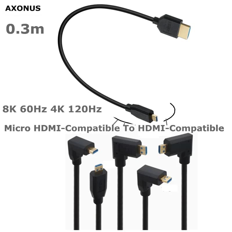 Cavo Angolato Micro HDMI-Compatibile a HDMI-Compatibile 2.1 8K 60Hz 4K 120Hz 48Gbps per Fotocamera, Video, TV Box, PS5, HD Ultra Sottile
