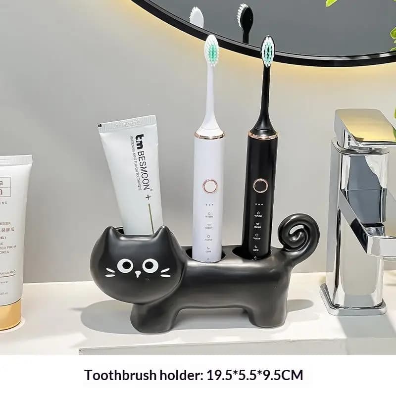 Cute Ceramic Cat Toothbrush Holder Black White Cat Couple Toothpaste Toothbrush Organizer High-end Multi-Slot Toothbrush Holder