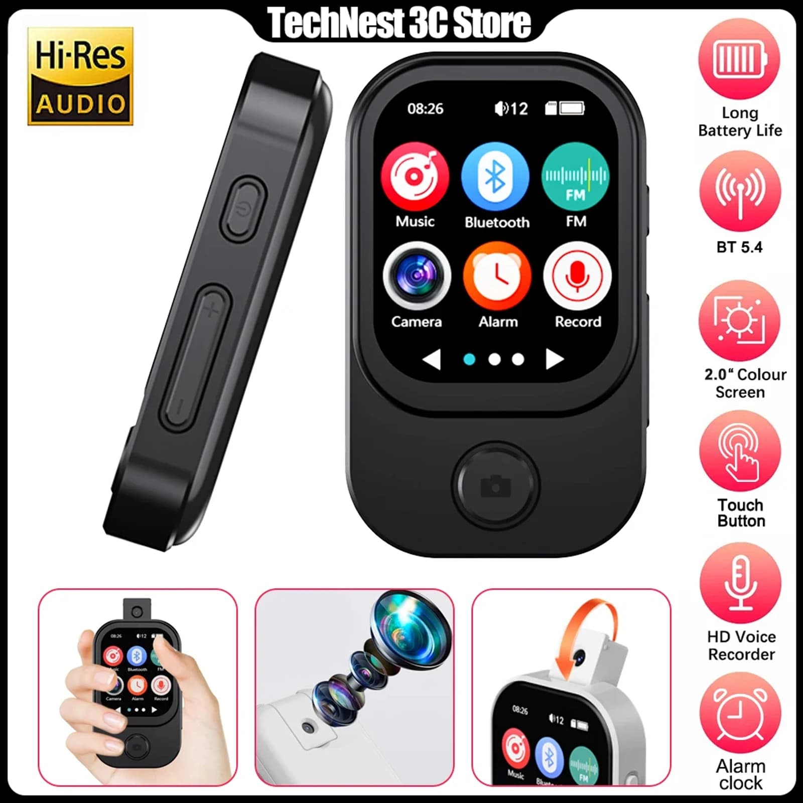 MP3 player HiFi 2026 New Bluetooth 5.3 Walkman Sporty with Camera, Built-in FM Radio and Vocal Recorder